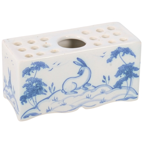 465 - An Isis ceramic blue and white brick vase, by Deborah Seers, W12.5cm