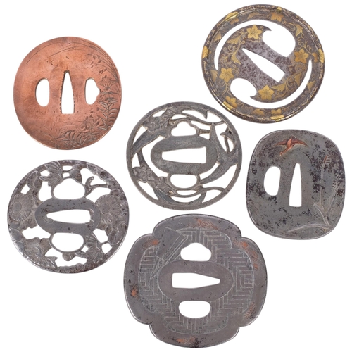 480 - A group of 6 various Japanese Samurai sword tsubas (hand guards).