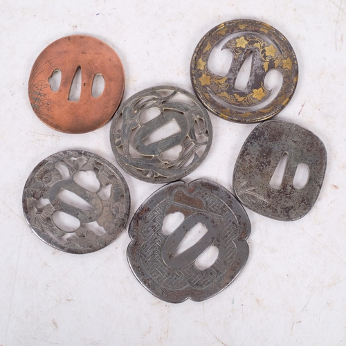 480 - A group of 6 various Japanese Samurai sword tsubas (hand guards).