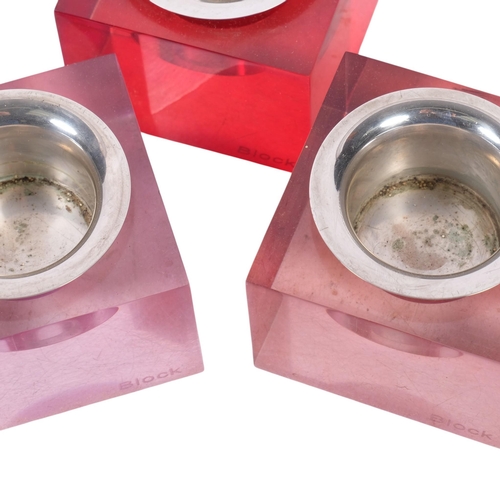 625 - BLOCK - 3 mid-century candle holders, in perspex stands, with hallmarked silver inserts