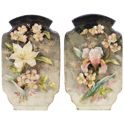 716 - A pair of 19th century French Barbotine Majolica vases, by Edouard Gilies, with floral decoration an... 