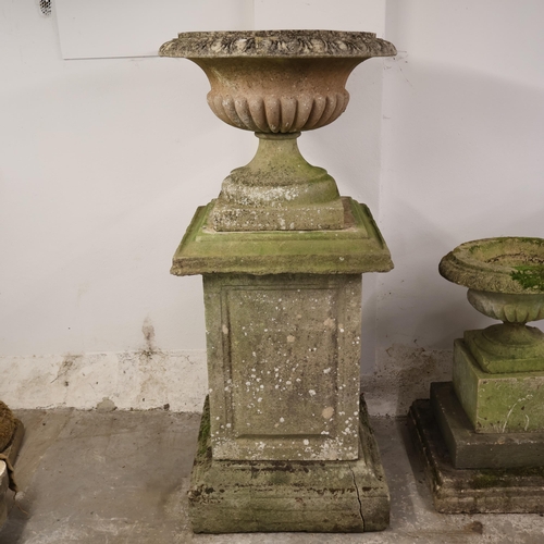3010 - A large and impressive three section weathered concrete plinth, width 66cm, height 157cm, surmounted... 