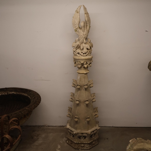 3016 - A large 4-section gothic carved stone garden ornament, in the form of an eagle atop a finial. Width ... 