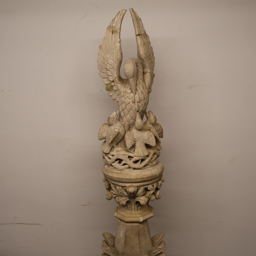 3016 - A large 4-section gothic carved stone garden ornament, in the form of an eagle atop a finial. Width ... 