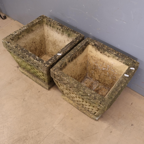 3021 - Cotswold Studios - a pair carved reconstituted stone planters, with Celtic design decoration. Width ... 