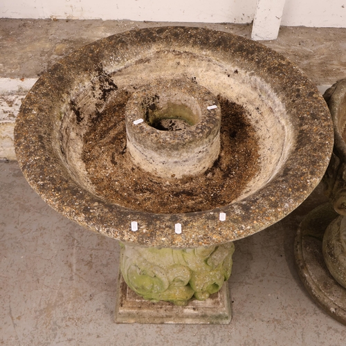 3045 - A large and impressive reconstituted stone and concrete three section planter with moulded decoratio... 