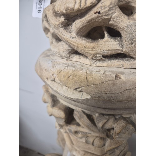 3016 - A large 4-section gothic carved stone garden ornament, in the form of an eagle atop a finial. Width ... 