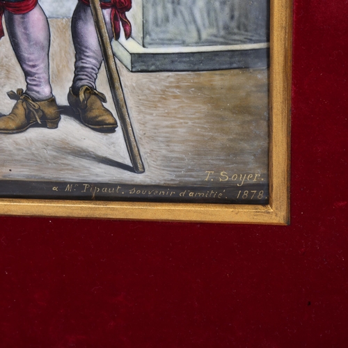 258 - Theophile Soyer (1841 - 1915), 19th century painted enamel convex plaque, depicting an Italian man i... 