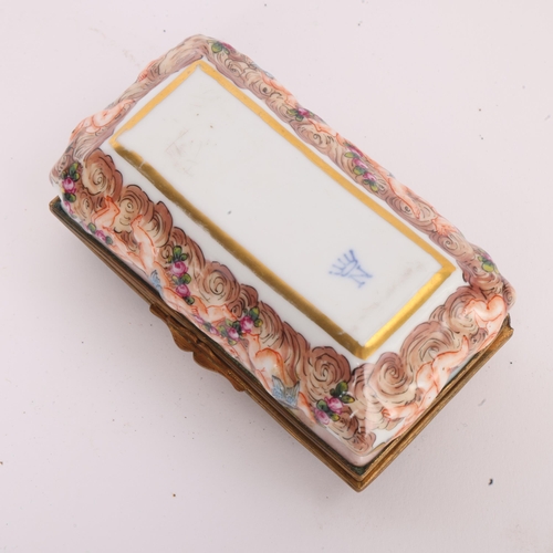 259 - A 19th century Capodimonte porcelain box, hand painted relief moulded Classical scenes, with gilt-me... 