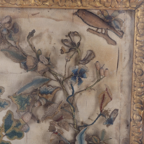 260 - A rare Charles II Period stumpwork embroidered picture, circa 1680, depicting a woman in woodland fl... 