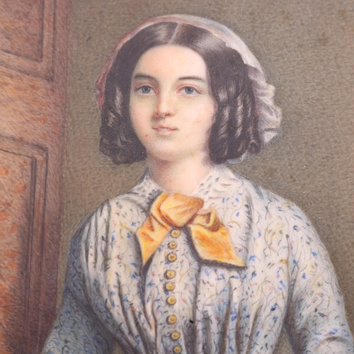 263 - A 19th century miniature painting, depicting a maid at the door, watercolour on ivory, unsigned, 11.... 