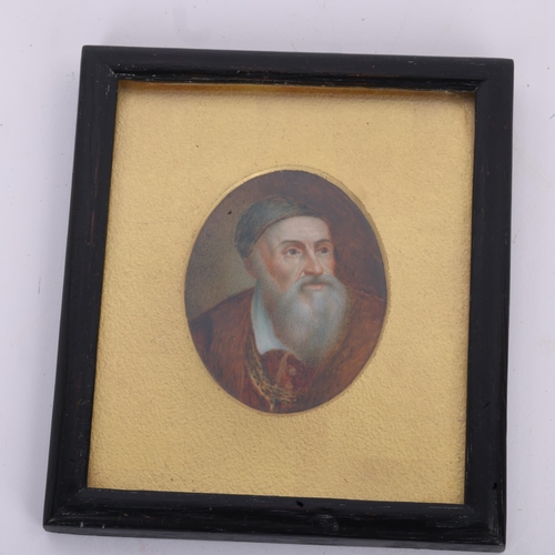 264 - A 19th century miniature portrait of Titian, watercolour on ivory, unsigned, in stained wood frame, ... 