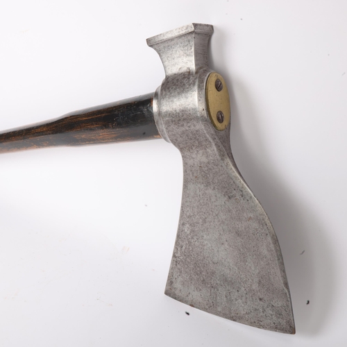 271 - A large heavy gauge 19th century steel-headed axe/hammer, with brass-mounted stained wood shaft, len... 