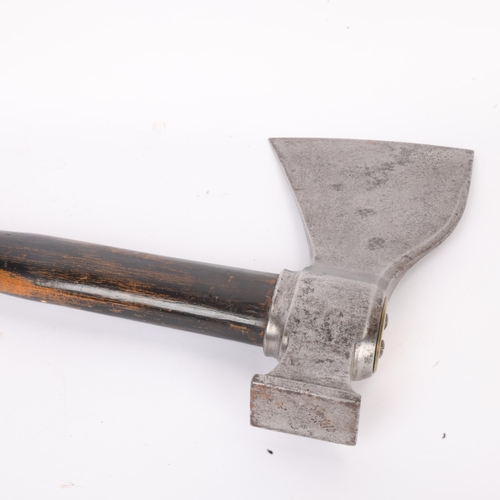 271 - A large heavy gauge 19th century steel-headed axe/hammer, with brass-mounted stained wood shaft, len... 