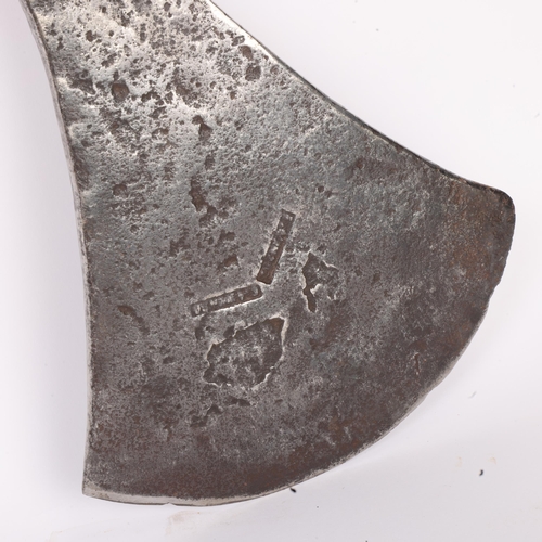 272 - An Antique hand-forged steel executioner's style axe, with ash shaft, length 89cm, head length 34cm,... 