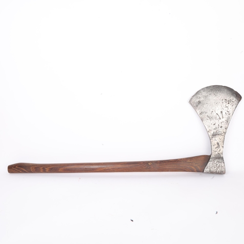 272 - An Antique hand-forged steel executioner's style axe, with ash shaft, length 89cm, head length 34cm,... 