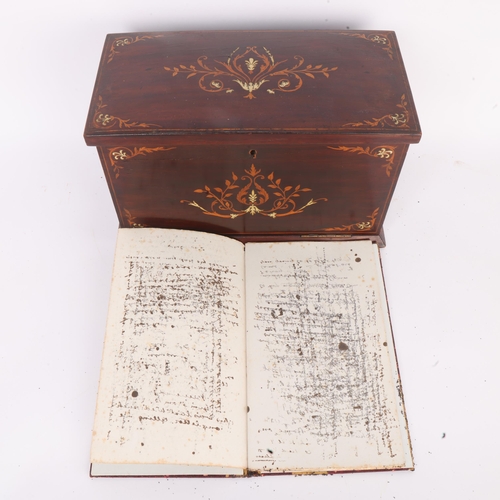 274 - An Edwardian mahogany and marquetry inlaid stationery box, with brass carrying handles, width 33cm