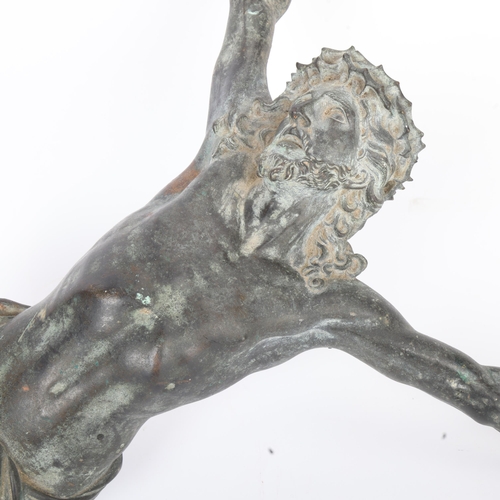 278 - A large 19th century verdigris bronze crucifix figure, height to top of head 53cm, A/F
