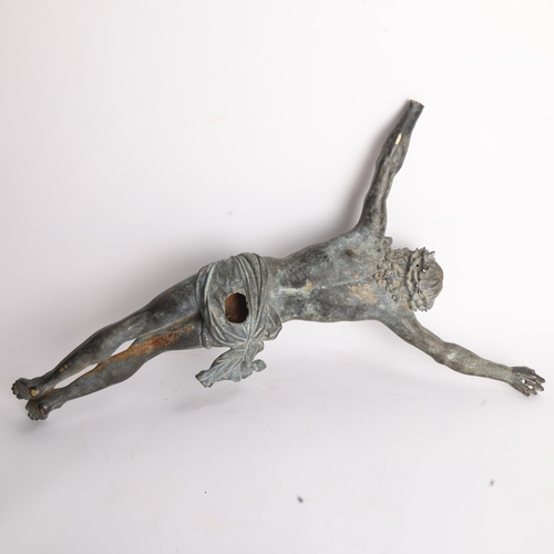 278 - A large 19th century verdigris bronze crucifix figure, height to top of head 53cm, A/F