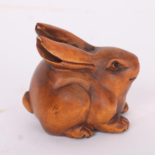 284 - A Japanese carved wood rabbit design netsuke, early to mid-20th century, signed, height 3.5cm