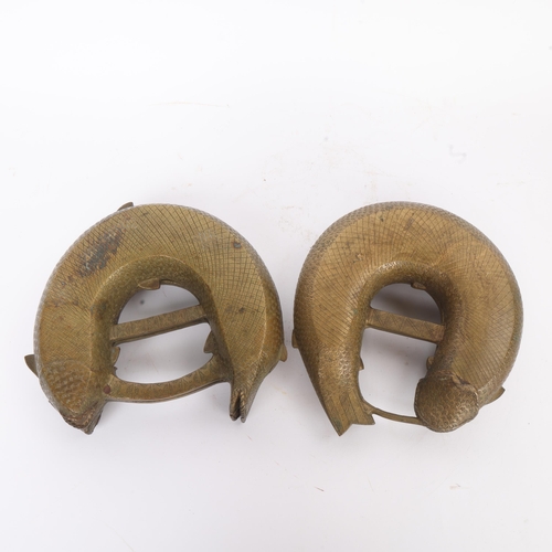 292 - A pair of unusual Chinese bronze boxes in the form of fish, length 18cm