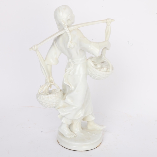 297 - A Meissen white glaze porcelain figure, Korean woman, designed by Gerhard Bochmann 1953, height 29cm