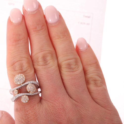 1104 - PONTE VECCHIO GIOIELLI - an 18ct two-colour gold diamond abstract cluster ring, the rose gold diamon... 