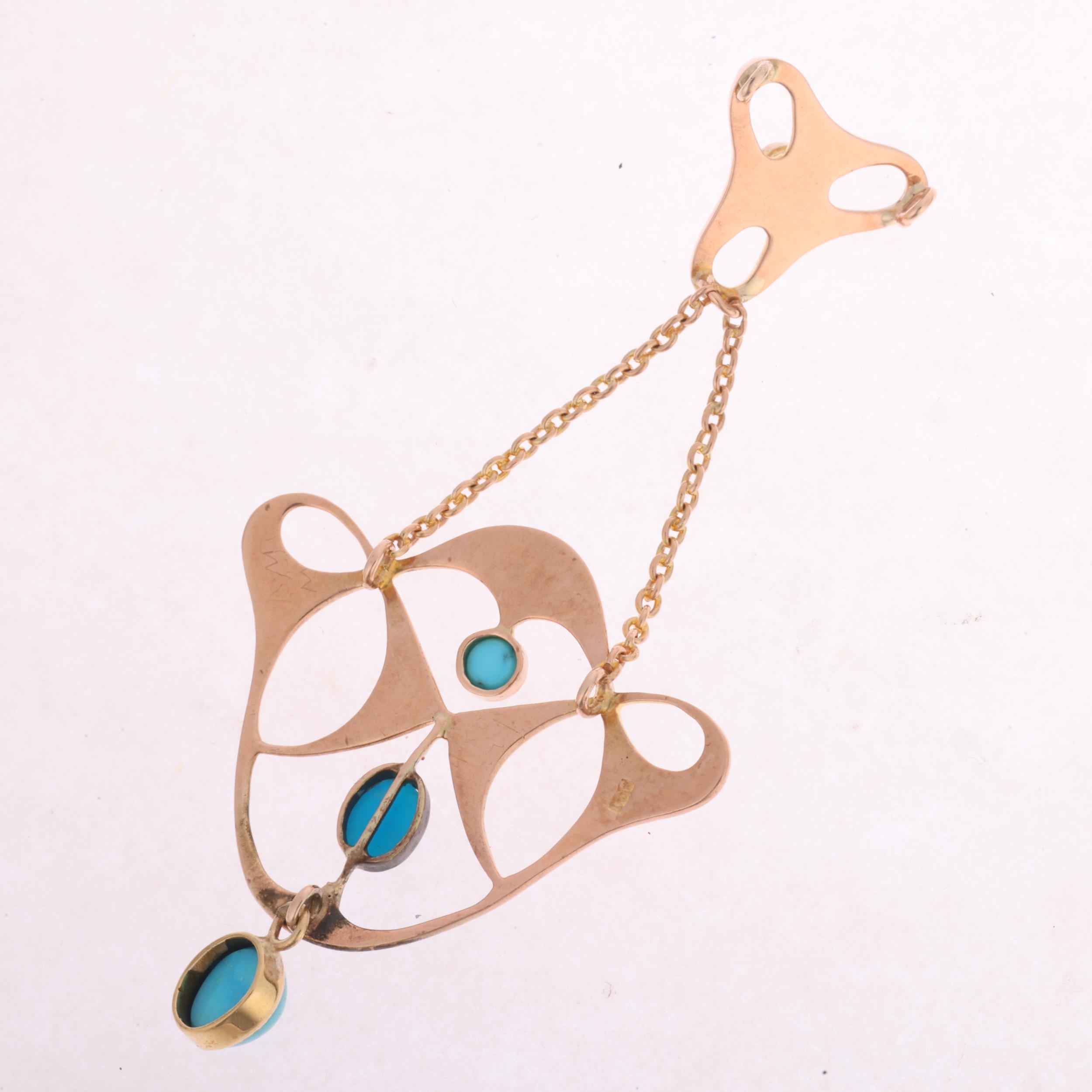 A fine Art Nouveau 9ct rose gold turquoise glass openwork lavaliere ...