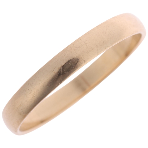 1191 - A 9ct gold wedding band ring, maker J Ltd, London 1984, band width 3mm, size R, 1.7g