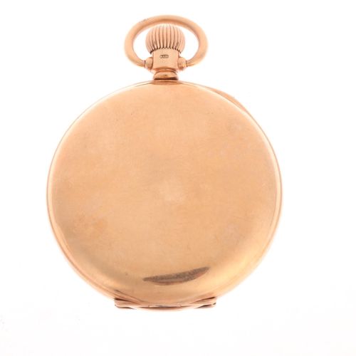 1020 - An early 20th century 9ct rose gold open-face keyless pocket watch, white enamel dial with black Rom... 