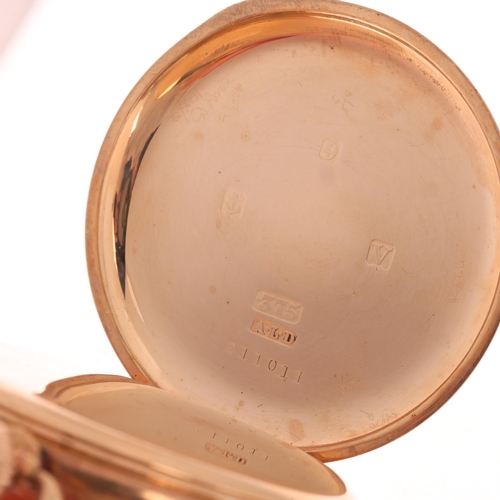 1020 - An early 20th century 9ct rose gold open-face keyless pocket watch, white enamel dial with black Rom... 