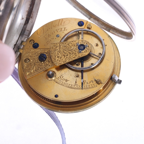 1027 - A mid-19th century silver open-face key-wind pocket watch, Dobell of Yeovil, silvered chased floral ... 