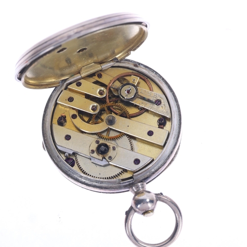 1028 - An early 20th century Swiss silver open-face key-wind fob watch, white enamel dial with black Roman ... 