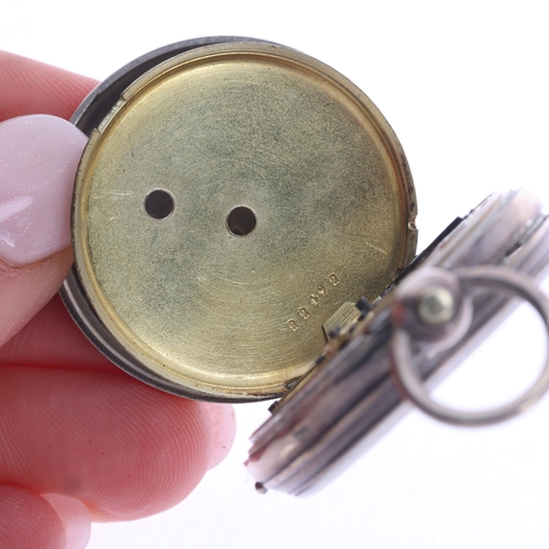 1028 - An early 20th century Swiss silver open-face key-wind fob watch, white enamel dial with black Roman ... 
