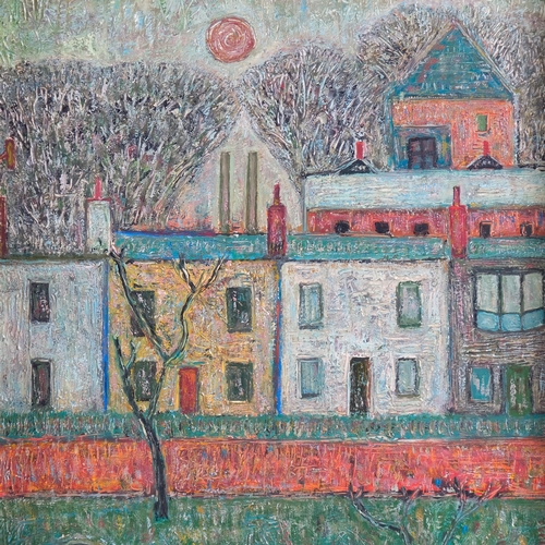 500 - John Christopherson (1921 - 1996), Houses In Diamond Terrance, oil on board, 1968, 30cm x 25cm, fram... 