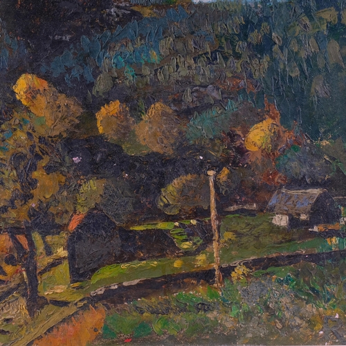 506 - Richard Hobbs, The Homestead, mid-20th century oil on board, 49cm x 59cm, framed
