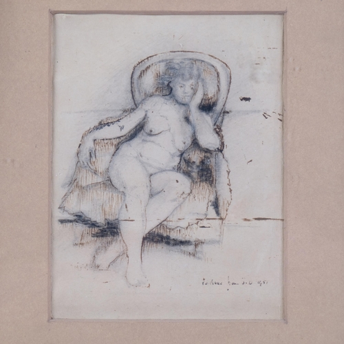 524A - John Dodgson (1890 - 1969), nude model, 1951, ink/pencil on paper, 16cm x 12cm, framed, provenance: ... 