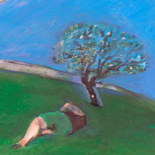 525 - Harold Mockford (1932 - 2023), Asleep On The Downs, oil on canvas, 2007, 30cm x 30cm, unframed
