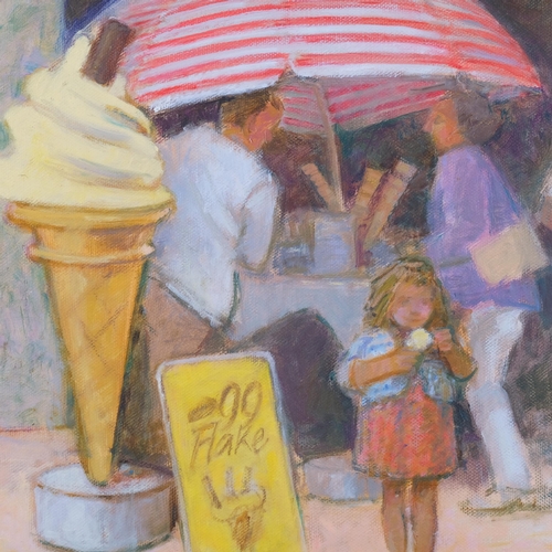 533 - Audrey Lanceman (born 1931), ice cream stall, oil on canvas, 25cm x 30cm, framed