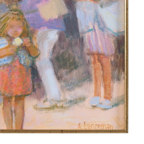 533 - Audrey Lanceman (born 1931), ice cream stall, oil on canvas, 25cm x 30cm, framed