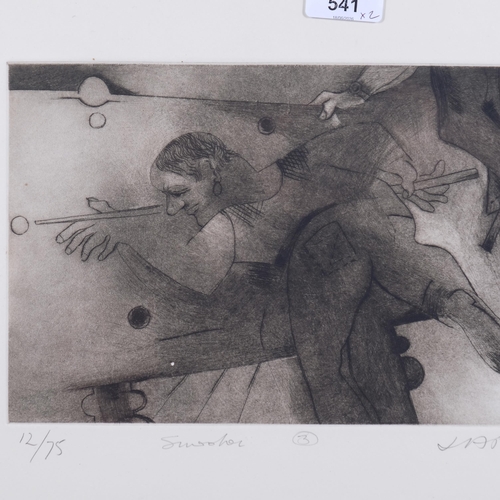 541 - Roland Jarvis (1926 - 2016), 2 drypoint etchings, snooker, plate 18cm x 30cm, and squash, 17cm x 25c... 