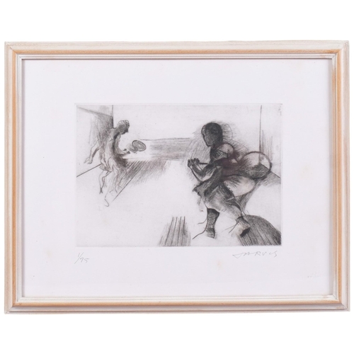 541 - Roland Jarvis (1926 - 2016), 2 drypoint etchings, snooker, plate 18cm x 30cm, and squash, 17cm x 25c... 