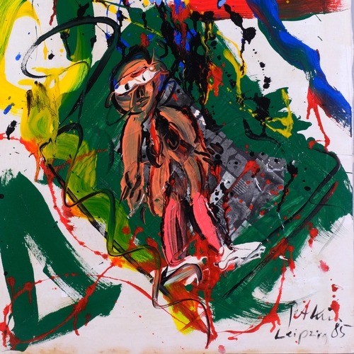 550 - Peter Robert Keil (AKA The Wild Man Of Berlin), abstract figural composition, 1985, acrylic on hotel... 