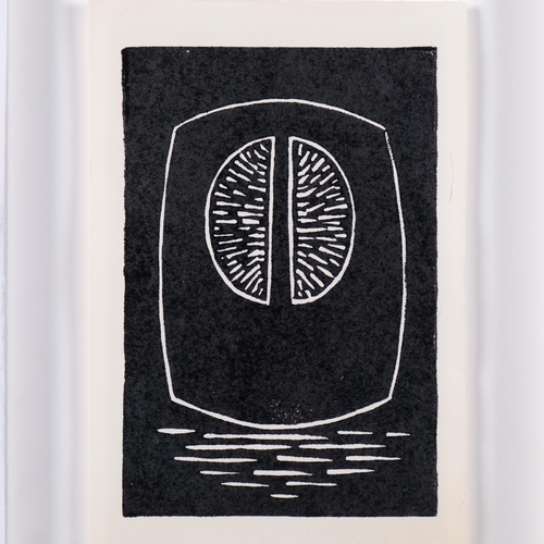 557 - Denis Mitchell (1912 - 1993), Christmas card 1984, linocut print, sheet 18cm x 12cm, in box frame wi... 