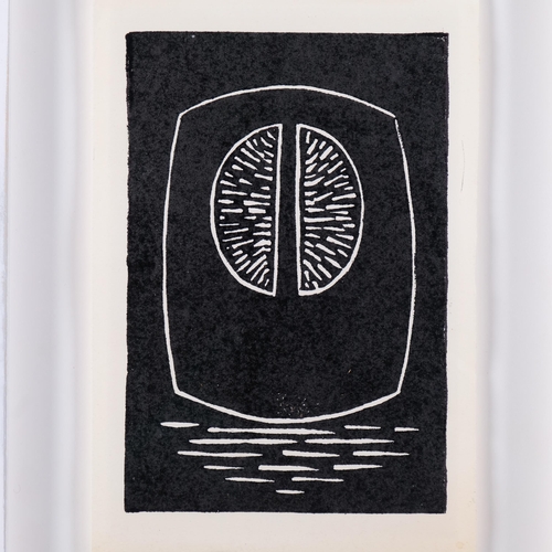 557 - Denis Mitchell (1912 - 1993), Christmas card 1984, linocut print, sheet 18cm x 12cm, in box frame wi... 