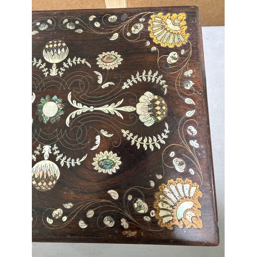 273 - A 19th century rosewood toilet/sewing box, with inlaid brass mother-of-pearl and amboyna marquetry d... 
