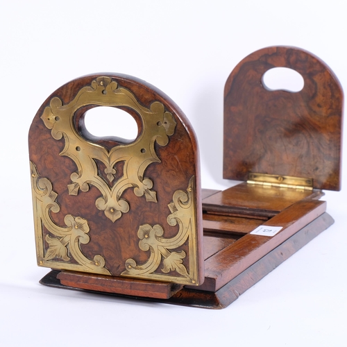 12 - A Victorian brass-mounted walnut extending book rack, L35cm