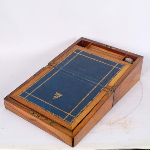 A Victorian walnut writing slope, walnut fitted interior, W30cm