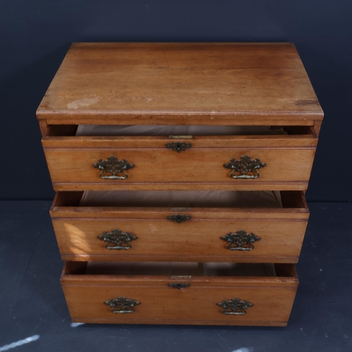 2197 - A Victorian walnut chest of 3 long drawers, W82cm, H82cm