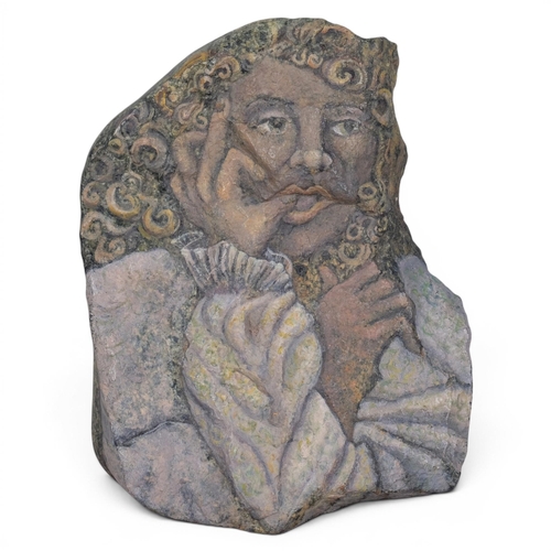 13 - MICHELLE VULAMA, Canada, a hand painted rock with male figure , signed and dated 2000, length 13cm